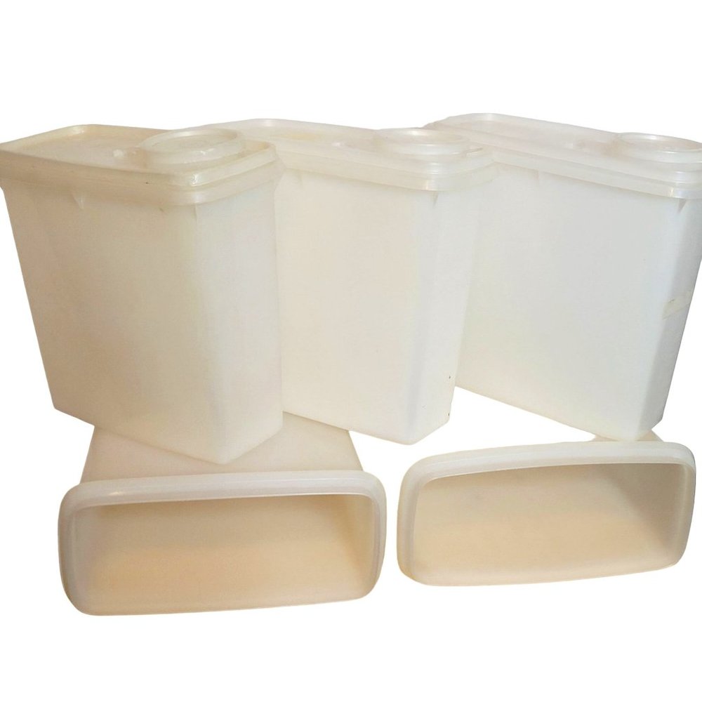 Vintage Tupperware 469 Cereal Keepers Set of 5 Containers 3 Lids Wear From Use